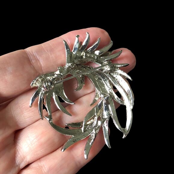 Vintage Signed 1977 Large Rhinestones Encrusted Art Nouveau Floral Spray Brooch - Picture 4 of 8